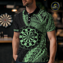 Load image into Gallery viewer, Custom Green Tribal Dart Shirts for Men Dart Team Jersey Dartboard Gifts Polo &amp; 1/4 Zip NNT163