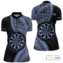 Load image into Gallery viewer, Custom Blue Tribal Dart Shirts for Women Dart Team Jersey Dartboard Gifts Polo &amp; 1/4 Zip NNT163