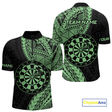 Load image into Gallery viewer, Custom Green Tribal Dart Shirts for Men Dart Team Jersey Dartboard Gifts Polo &amp; 1/4 Zip NNT163