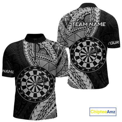 Custom White Tribal Dart Shirts for Men Dart Team Jersey Dartboard Gifts Polo & 1/4 Zip NNT163