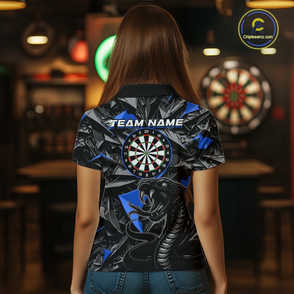 Blue Custom Cobra Snake Dart Shirts for Women Dart Team Jersey Dartboard Gifts Polo & 1/4 Zip NNT162