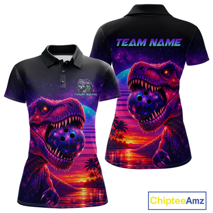 Custom Retro Galaxy Dinosaur Bowling Jersey for Women Bowling Shirts for Team Polo & 1/4 Zip HNT245