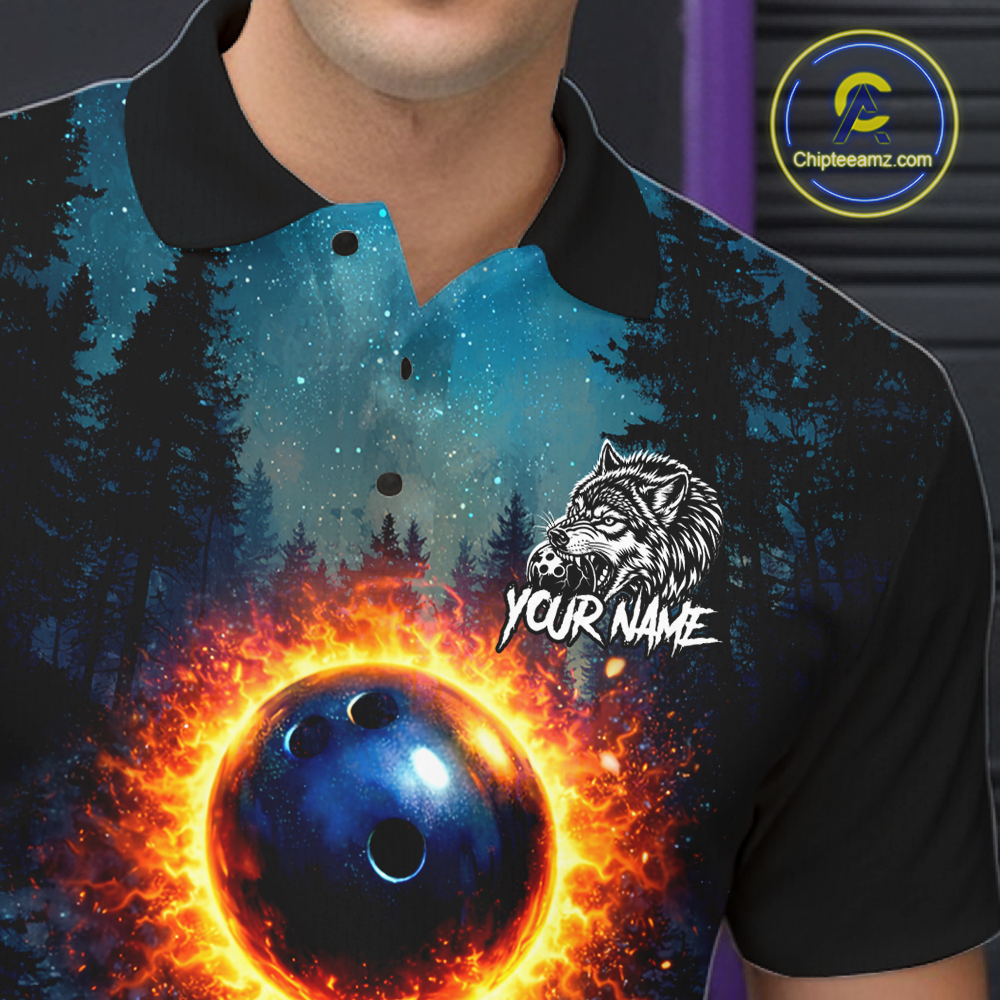 Flame Wolf Bowling Jersey for Men Bowling Uniform Polo &1/4 Zip Custom Bowling Team Shirts HNT252