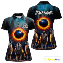 Load image into Gallery viewer, Flame Wolf Bowling Jersey for Women Bowling Uniform Polo &amp;1/4 Zip Custom Bowling Team Shirts HNT252