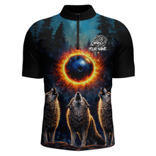 Load image into Gallery viewer, Flame Wolf Bowling Jersey for Men Bowling Uniform Polo &amp;1/4 Zip Custom Bowling Team Shirts HNT252