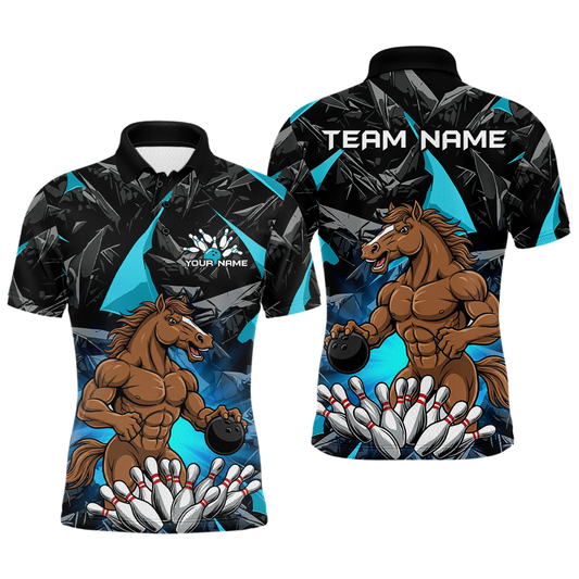 Custom Turquoise Funny Horse Bowling Jersey for Men Bowling Team Shirts Bowling League Polo & 1/4 Zip HNT183