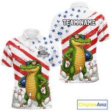 Load image into Gallery viewer, Custom US Flag Funny Alligator Bowling shirts for Men, Crocodile  Bowling Team Jerseys HNT206