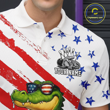 Load image into Gallery viewer, Custom US Flag Funny Alligator Bowling shirts for Men, Crocodile  Bowling Team Jerseys HNT206