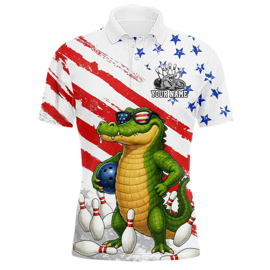 Custom US Flag Funny Alligator Bowling shirts for Men, Crocodile  Bowling Team Jerseys HNT206
