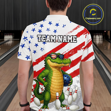 Load image into Gallery viewer, Custom US Flag Funny Alligator Bowling shirts for Men, Crocodile  Bowling Team Jerseys HNT206