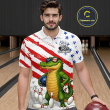 Load image into Gallery viewer, Custom US Flag Funny Alligator Bowling shirts for Men, Crocodile  Bowling Team Jerseys HNT206