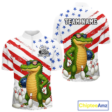 Load image into Gallery viewer, Custom US Flag Funny Alligator Bowling shirts for Men, Crocodile  Bowling Team Jerseys HNT206
