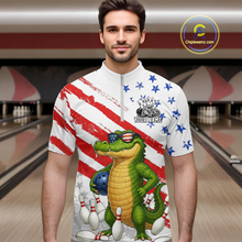 Load image into Gallery viewer, Custom US Flag Funny Alligator Bowling shirts for Men, Crocodile  Bowling Team Jerseys HNT206
