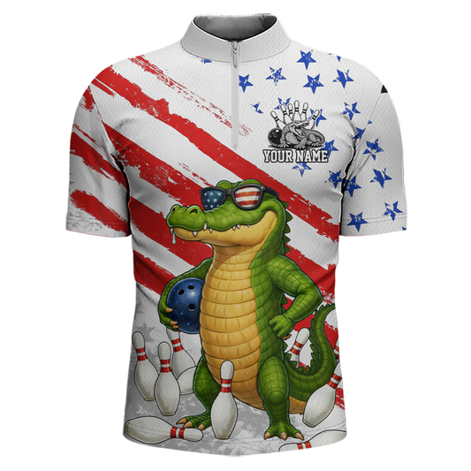 Custom US Flag Funny Alligator Bowling shirts for Men, Crocodile  Bowling Team Jerseys HNT206