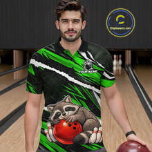 Load image into Gallery viewer, Custom Green Raccoon Funny Bowling Jersey for Men Bowling Team Shirts Polo &amp; 1/4 Zip HNT247