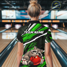 Load image into Gallery viewer, Custom Green Raccoon Funny Bowling Jersey for Women Bowling Team Shirts Polo &amp; 1/4 Zip HNT247