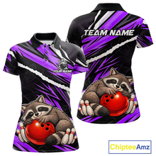 Load image into Gallery viewer, Custom Purple Raccoon Funny Bowling Jersey for Women Bowling Team Shirts Polo &amp; 1/4 Zip HNT247