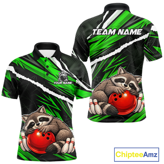 Custom Green Raccoon Funny Bowling Jersey for Men Bowling Team Shirts Polo & 1/4 Zip HNT247
