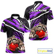 Load image into Gallery viewer, Custom Purple Raccoon Funny Bowling Jersey for Men Bowling Team Shirts Polo &amp; 1/4 Zip HNT247
