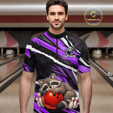 Load image into Gallery viewer, Custom Purple Raccoon Funny Bowling Jersey for Men Bowling Team Shirts Polo &amp; 1/4 Zip HNT247