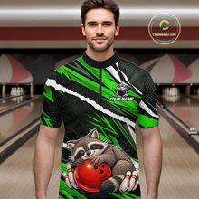 Load image into Gallery viewer, Custom Green Raccoon Funny Bowling Jersey for Men Bowling Team Shirts Polo &amp; 1/4 Zip HNT247