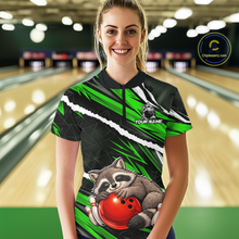Load image into Gallery viewer, Custom Green Raccoon Funny Bowling Jersey for Women Bowling Team Shirts Polo &amp; 1/4 Zip HNT247