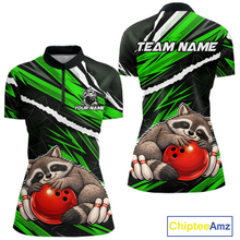 Load image into Gallery viewer, Custom Green Raccoon Funny Bowling Jersey for Women Bowling Team Shirts Polo &amp; 1/4 Zip HNT247