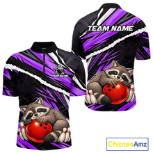 Load image into Gallery viewer, Custom Purple Raccoon Funny Bowling Jersey for Men Bowling Team Shirts Polo &amp; 1/4 Zip HNT247