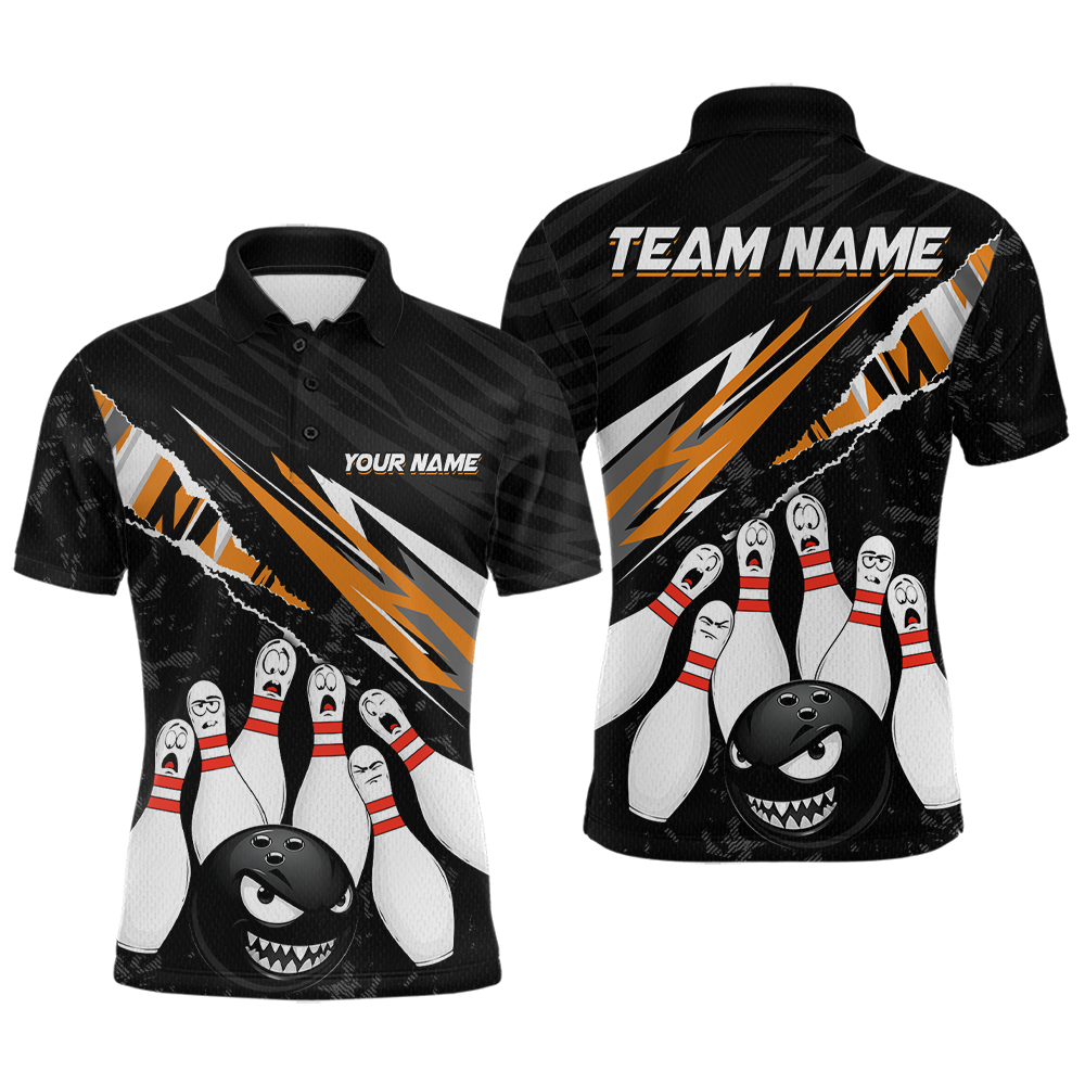 Custom Orange Funny Bowling Jersey for Men Bowling Uniform Polo & 1/4 Zip Bowling Team Shirts HNT128