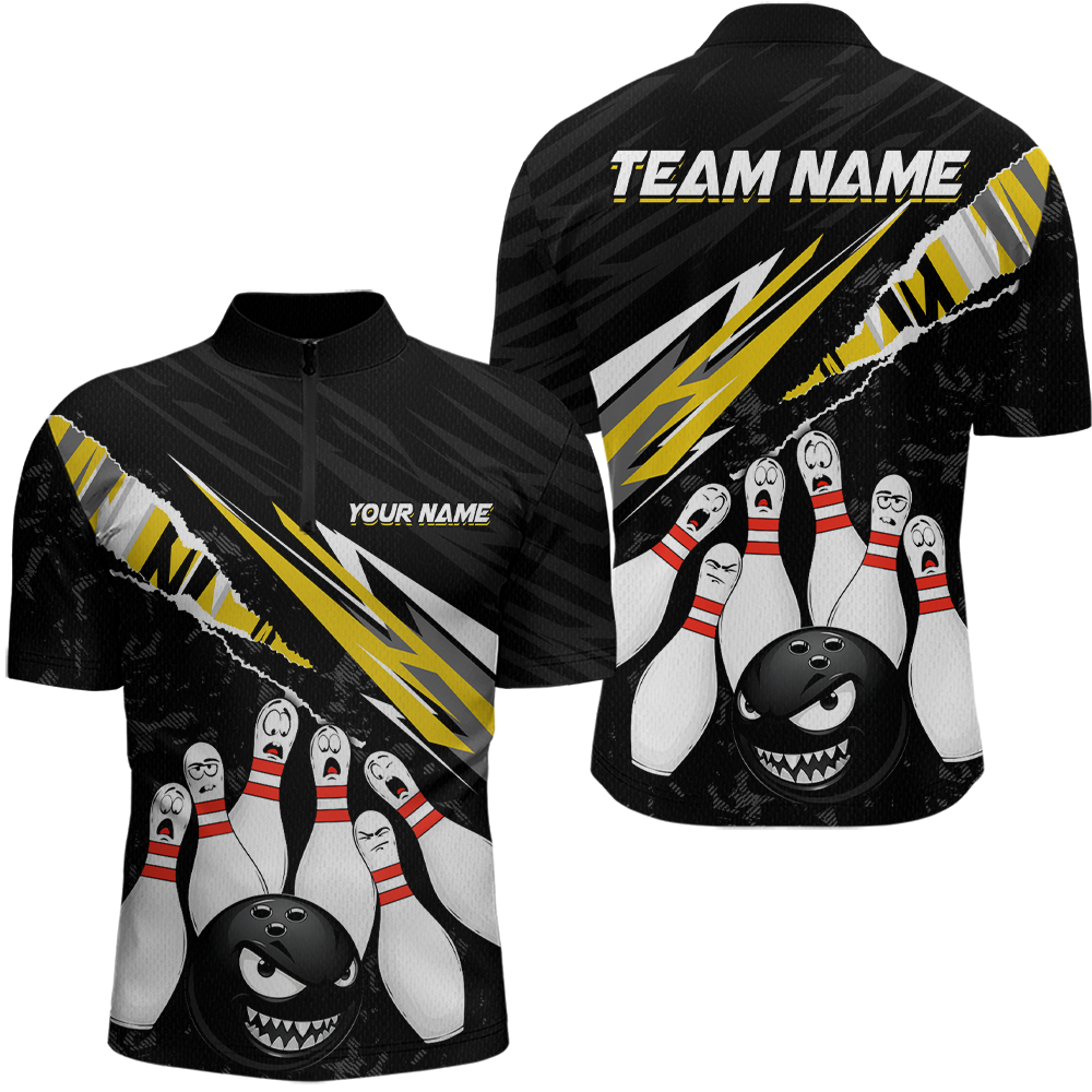 Custom Yellow Funny Bowling Jersey for Men Bowling Uniform Polo & 1/4 Zip Bowling Team Shirts HNT128