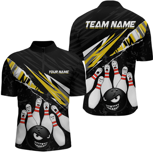 Custom Yellow Funny Bowling Jersey for Men Bowling Uniform Polo & 1/4 Zip Bowling Team Shirts HNT128