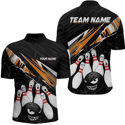 Custom Orange Funny Bowling Jersey for Men Bowling Uniform Polo & 1/4 Zip Bowling Team Shirts HNT128