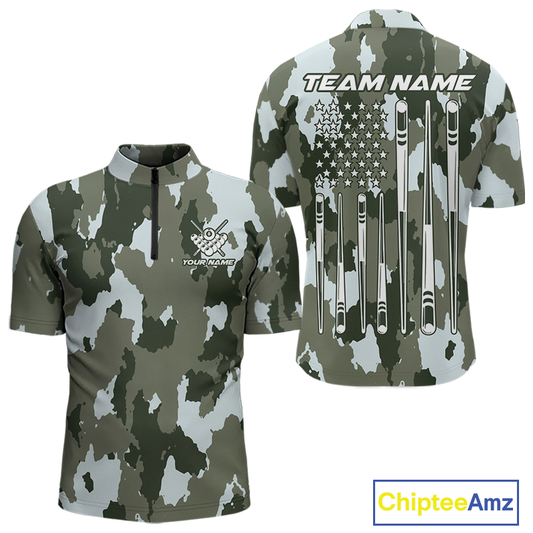 Custom Green Camo 8 Ball Billiard Shirts for Men Billiard League Billiard Team Shirts NNT106