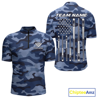 Custom Blue Camo 8 Ball Billiard Shirts for Men Billiard League Billiard Team Shirts NNT106