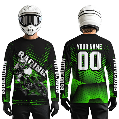 Custom Green Motocross Jersey Racing for Kid Men Women MX Dirt Bike Shirts UPF30+ DNT46