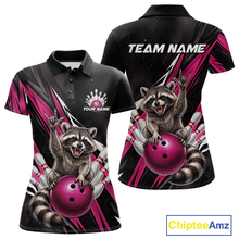 Load image into Gallery viewer, Custom Pink Raccoon Bowling Jersey for Women Bowling Team Shirts Bowling Polo &amp; 1/4 Zip HNT254