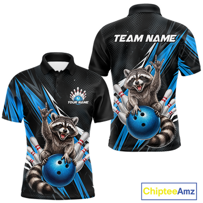 Custom Turquoise Raccoon Bowling Jersey for Men Bowling Team Shirts Bowling Polo & 1/4 Zip HNT254