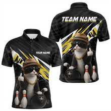 Load image into Gallery viewer, Custom Yellow Funny Cat Bowling Jersey for Men Bowling Shirt Polo &amp; 1/4 Zip Bowling Team Shirts HNT136