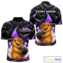 Load image into Gallery viewer, Custom Purple Capybara Bowling Jersey for Men Bowling Team Shirts Bowling Polo &amp; 1/4 Zip HNT255