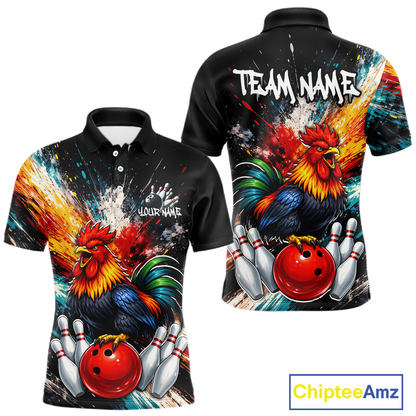 Custom Funny Rooster Bowling Jersey for Men Bowling Team Shirts Bowling Polo & 1/4 Zip HNT256
