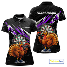 Load image into Gallery viewer, Purple Funny Turkey Chicken Darts Shirt for Women Darts Team Jerseys Polo &amp; 1/4 Zip Dart League NNT130