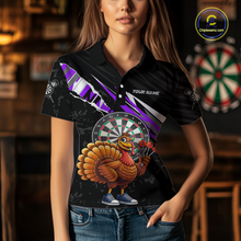 Load image into Gallery viewer, Purple Funny Turkey Chicken Darts Shirt for Women Darts Team Jerseys Polo &amp; 1/4 Zip Dart League NNT130
