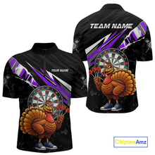 Load image into Gallery viewer, Purple Funny Turkey Chicken Darts Shirt for Men Darts Team Jerseys Polo &amp; 1/4 Zip Dart League NNT130