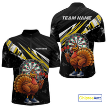 Load image into Gallery viewer, Yellow Funny Turkey Chicken Darts Shirt for Men Darts Team Jerseys Polo &amp; 1/4 Zip Dart League NNT130