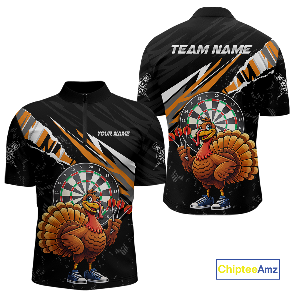 Orange Funny Turkey Chicken Darts Shirt for Men Darts Team Jerseys Polo & 1/4 Zip Dart League NNT130