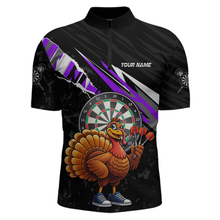 Load image into Gallery viewer, Purple Funny Turkey Chicken Darts Shirt for Men Darts Team Jerseys Polo &amp; 1/4 Zip Dart League NNT130