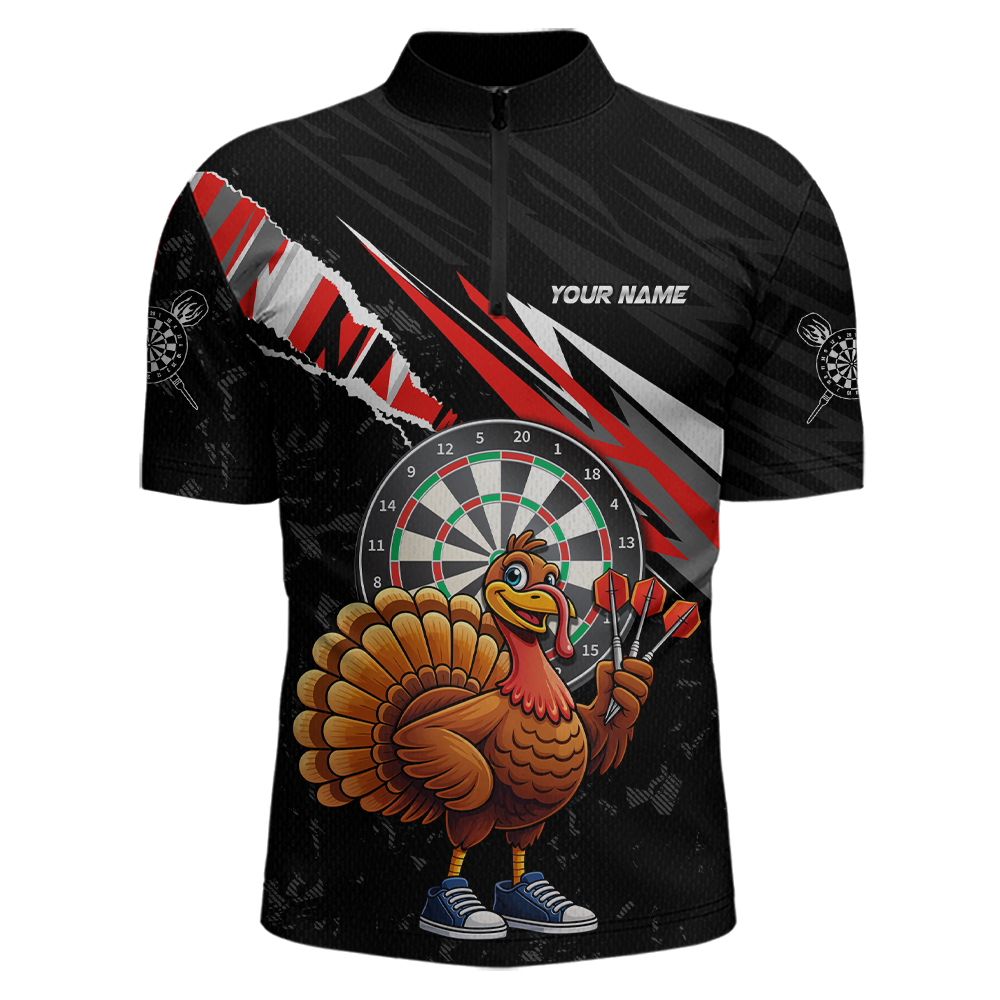 Red Funny Turkey Chicken Darts Shirt for Men Darts Team Jerseys Polo & 1/4 Zip Dart League NNT130