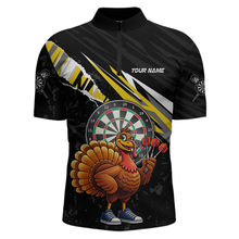 Load image into Gallery viewer, Yellow Funny Turkey Chicken Darts Shirt for Men Darts Team Jerseys Polo &amp; 1/4 Zip Dart League NNT130