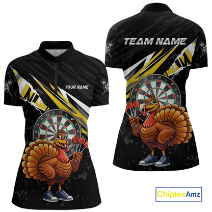 Yellow Funny Turkey Chicken Darts Shirt for Women Darts Team Jerseys Polo & 1/4 Zip Dart League NNT130
