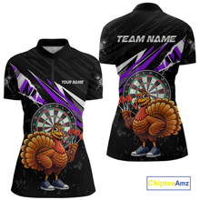 Load image into Gallery viewer, Purple Funny Turkey Chicken Darts Shirt for Women Darts Team Jerseys Polo &amp; 1/4 Zip Dart League NNT130